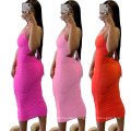 Superstarer Summer European and American Sexy New Solid Color Folds Halter Strap Tight Dress